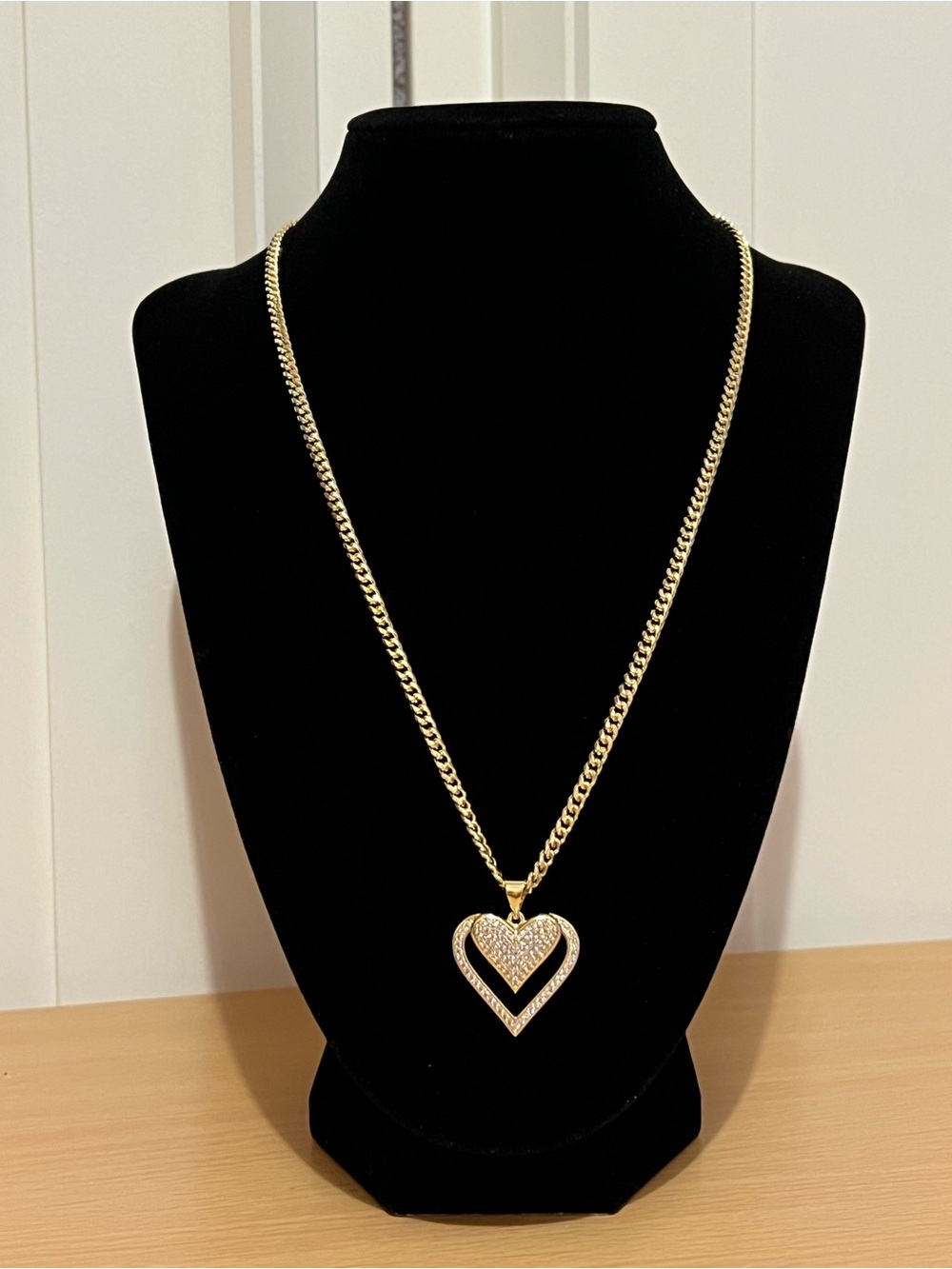 Gold Heart Pendant Necklace with Pave Crystal Accent